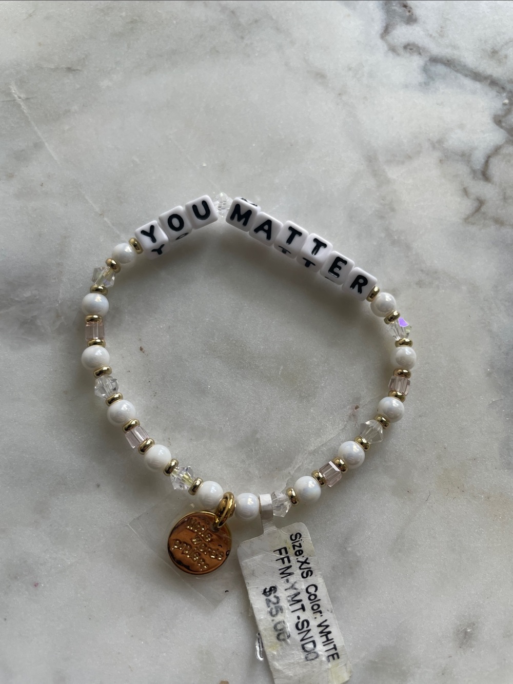 Little Words Project You Matter Pink White Beaded Stretch Bracelet